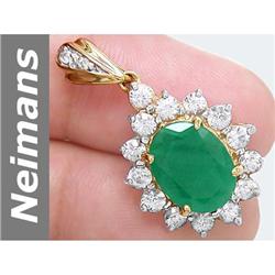 7.8 ct Emerald & White Sapphire & Diamond Pendant 14kt Gold