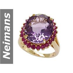 10.7 ct Amethyst & Ruby Ring 14kt Gold