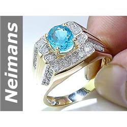1.56 ct Apatite & Diamond Gents Ring 14kt Gold
