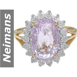 6.63 ct Pink Kunzite & Diamond Ring 14kt Gold