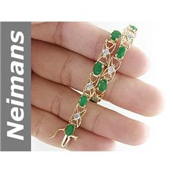 5.55 ct Emerald & Diamond Bracelet 14kt Gold
