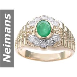 1.56 ct Emerald & Diamond Gents Ring 14kt Gold