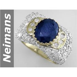Art Deco 4.88 ct Sapphire & Diamond Ring 14kt Gold NR