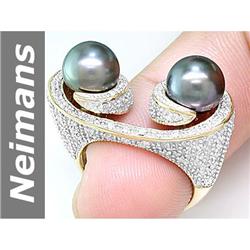 8.5 MM Black Tahitian Pearl & Diamond Ring 14kt Gold