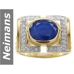 4.3 ct Sapphire & Diamond Gents Ring 14kt Gold