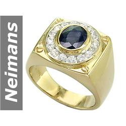3.62 ct Blue, White Sapphire Gents Ring 14kt Gold