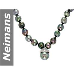 8.5-12.5-13 MM Black Tahitian Pearl & Diamond Necklace 14kt Gold