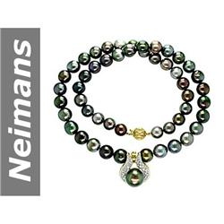 11.5-8-8.5 MM Black Tahitian Pearl & Diamond Necklace 14kt Gold
