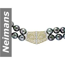 9.5 MM Black Tahitian Pearl & Diamond Necklace 14kt Gold