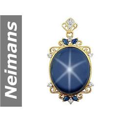 35.73 ct Sapphire & Star Sapphire & Diamond Pendant 14kt Gold