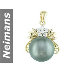 15.5 MM Black Tahitian Pearl & Diamond Pendant 14kt Gold