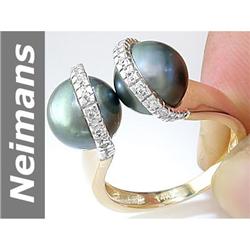8.5 MM Black Tahitian Pearl & Diamond Ring 14kt Gold