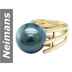15.5 MM Black Tahitian Pearl & Diamond Ring 14kt Gold
