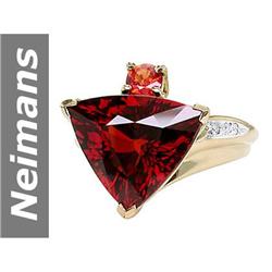 10.33 ct Songea Sapphire & Spessatite Garnet & Diamond Ring 14kt Gold