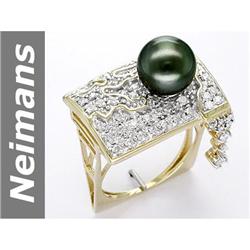 8.5 MM Black Tahitian Pearl & Diamond Ring 14kt Gold
