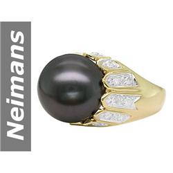 15.5 MM Black Tahitian Pearl & Diamond Ring 14kt Gold