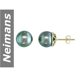 11 MM Black Tahitian Pearl Earrings 14kt Gold