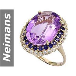 10.86 ct Amethyst & Blue, White Sapphire Ring 14kt Gold