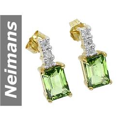 2.64 ct Green Apatite & White Sapphire Earrings 14kt Gold