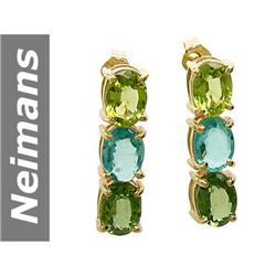 5.4 ct Apatite , Green Apatite & Peridot Earrings 14kt Gold