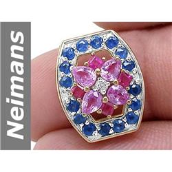 2.37 ct Blue, Pink, White Sapphire & Ruby Pendant 14kt Gold