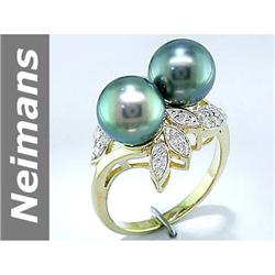 8.5 MM Black Tahitian Pearl & Diamond Ring 14kt Gold