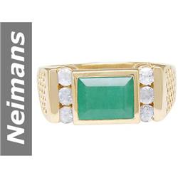 3.75 ct Emerald & White Sapphire Gents Ring 14kt Gold