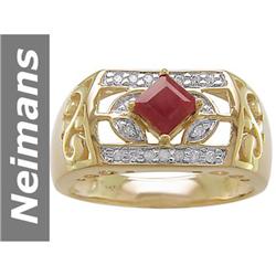 0.98 ct Ruby & Diamond Gents Ring 14kt Gold