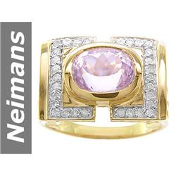 6.3 ct Pink Kunzite & Diamond Gents Ring 14kt Gold