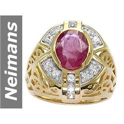 5.2 ct Ruby & White Sapphire Gents Ring 14kt Gold