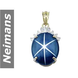 37.89 ct Star Sapphire & Diamond Pendant 14kt Gold