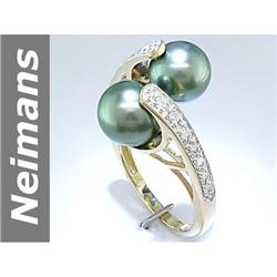 8.5 MM Black Tahitian Pearl & Diamond Ring 14kt Gold