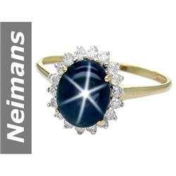 3.27 ct Star Sapphire & Diamond Ring 14kt Gold