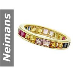 3.45 ct Blue, Green, Orange, Pink, Yellow Sapphi & Ruby Ring 14kt Gold
