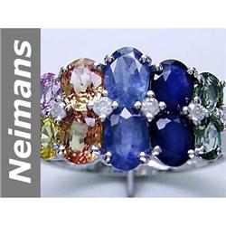 4 ct Blue, Green, Orange, Pink Sapphire & Ceylon & Diamond Ring 14kt Gold