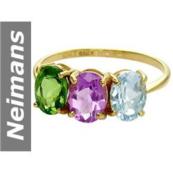 2.7 ct Amethyst , Blue Topaz & Green Apatite Ring 14kt Gold