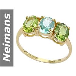 2.7 ct Apatite , Green Apatite & Peridot Ring 14kt Gold