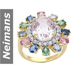 11.13 ct Ceylon , Green, Pink, White Sapphire , Pink Kunzite & Tanzanite Ring 14kt Gold