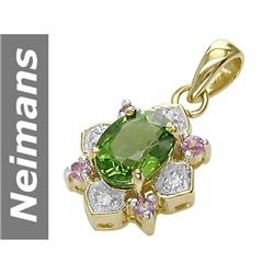 2.63 ct Green Apatite & Pink Sapphire & Diamond Pendant 14kt Gold