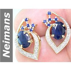 3.55 ct Blue Sapphire & Diamond Earrings 14kt Gold