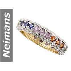 3.04 ct Blue, Green, Orange, Pink Sapphire & Diamond Ring 14kt Gold