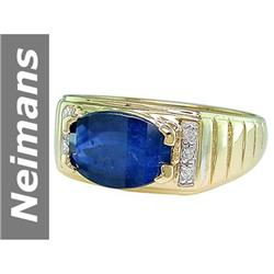3.50 ct Sapphire & Diamond Gents Ring 14kt Gold