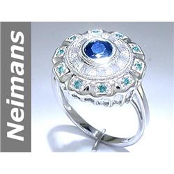 0.75 ct Blue Diamond & Sapphire Ring 14kt Gold