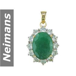 11.25 ct Emerald & White Sapphire Pendant 14kt Gold