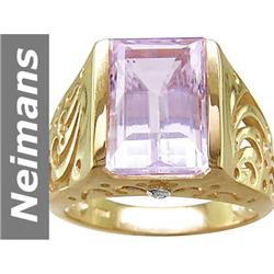 7.82 ct Pink Kunzite & Diamond Gents Ring 14kt Gold