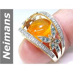 4 ct Blue Diamond & Fire Opal & Diamond Ring 14kt Gold