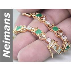 3.21 ct Emerald & Diamond Bracelet 14kt Gold