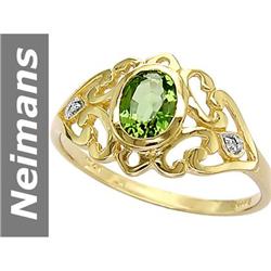 0.91 ct Green Apatite & Diamond Ring 14kt Gold