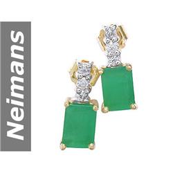 1.74 ct Emerald & White Sapphire Earrings 14kt Gold