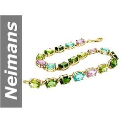 16.6 ct Amethyst , Apatite , Chrome Diopside , Green Apatite & Peridot Bracelet 14kt Gold